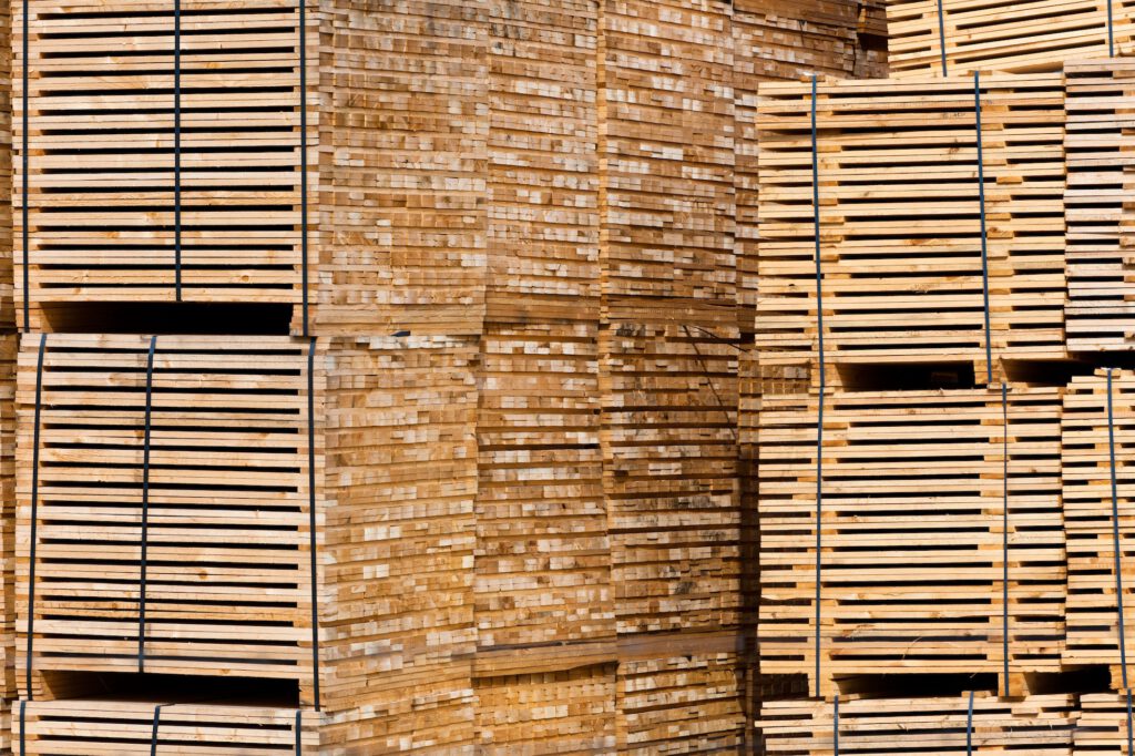 New Wooden Stacked Pallets